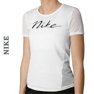 Nike Dri-Fit Mesh Running Tee Light Grey Swoosh Top Medium